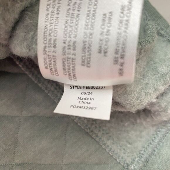 Eddie Bauer Women’s Large Green Quilted Quarter Zip Pullover Kangaroo Pockets - Picture 7 of 8